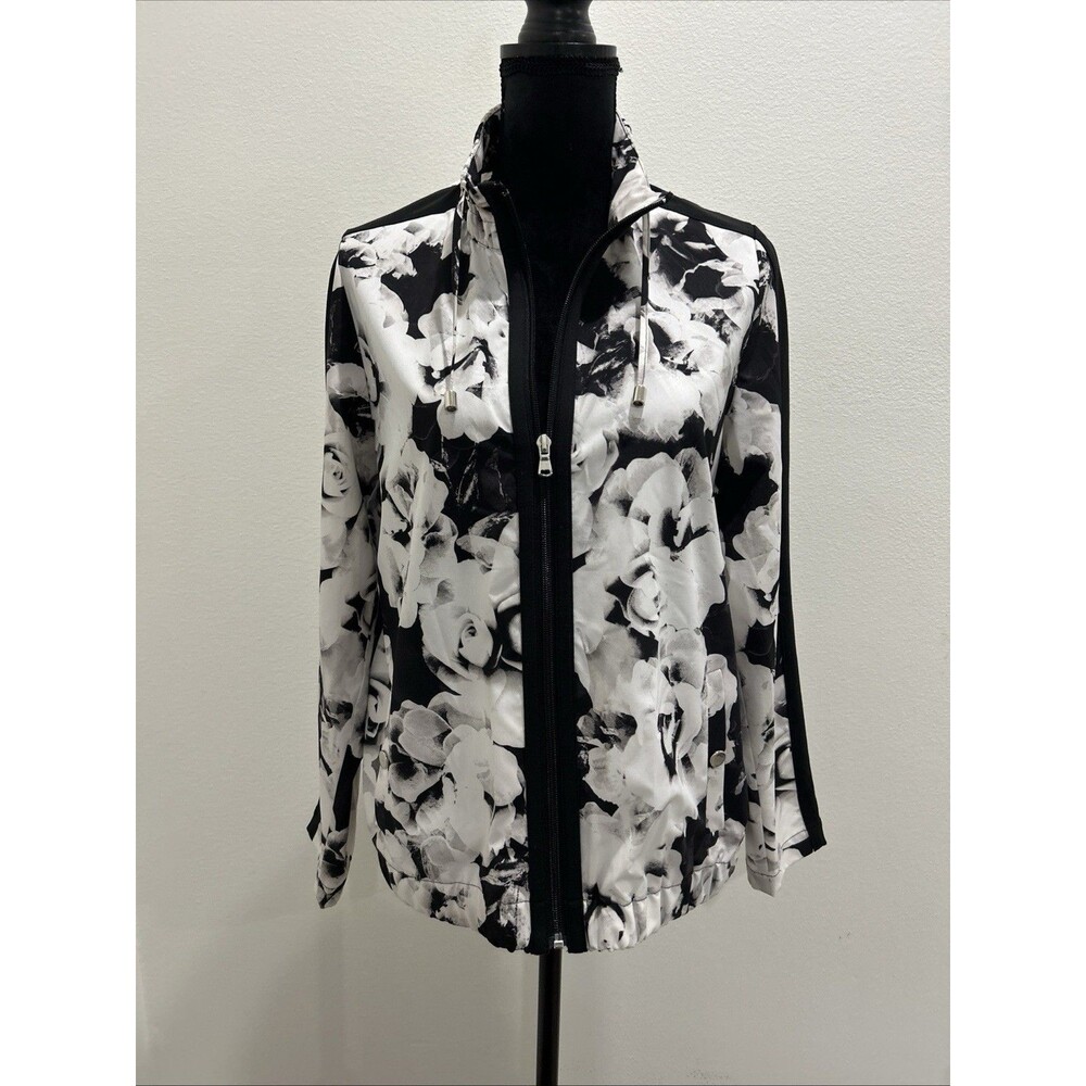 Zenergy Chicos Sz 1 Womens M Black White Floral Jacket Full Zipper